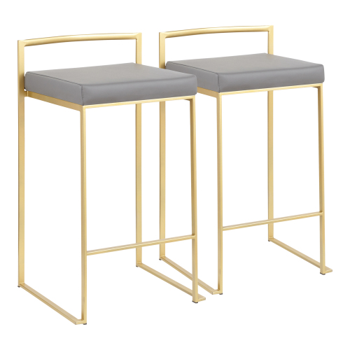 Contemporary Counter Stool in Gold with Grey Faux Leather - Set of 2