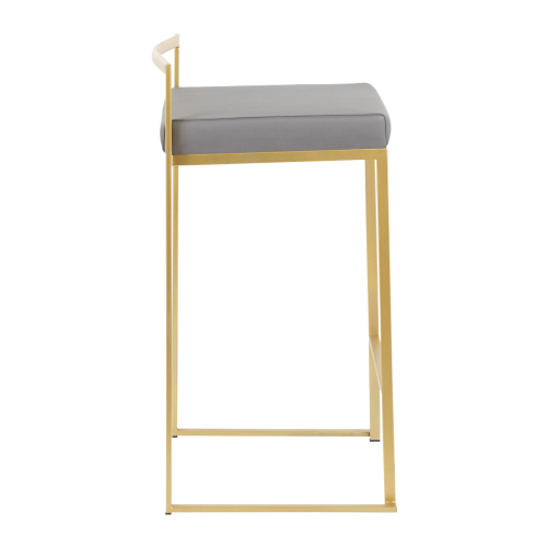 Contemporary Counter Stool in Gold with Grey Faux Leather - Set of 2