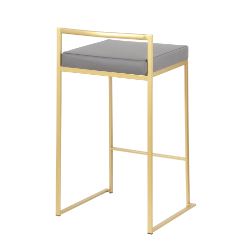 Contemporary Counter Stool in Gold with Grey Faux Leather - Set of 2