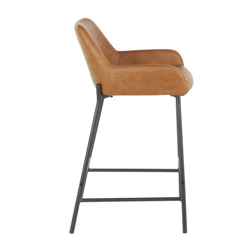 Counter Stool in Black Metal and Camel Faux Leather - Set of 2