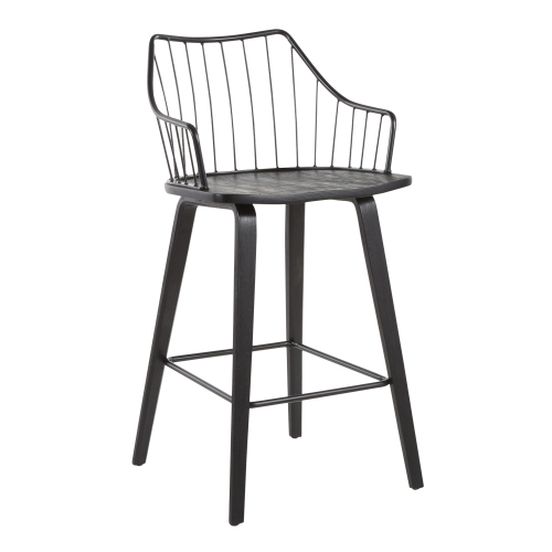 Counter Stool in Black Wood and Black Metal