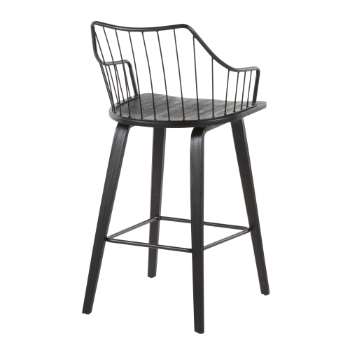 Counter Stool in Black Wood and Black Metal